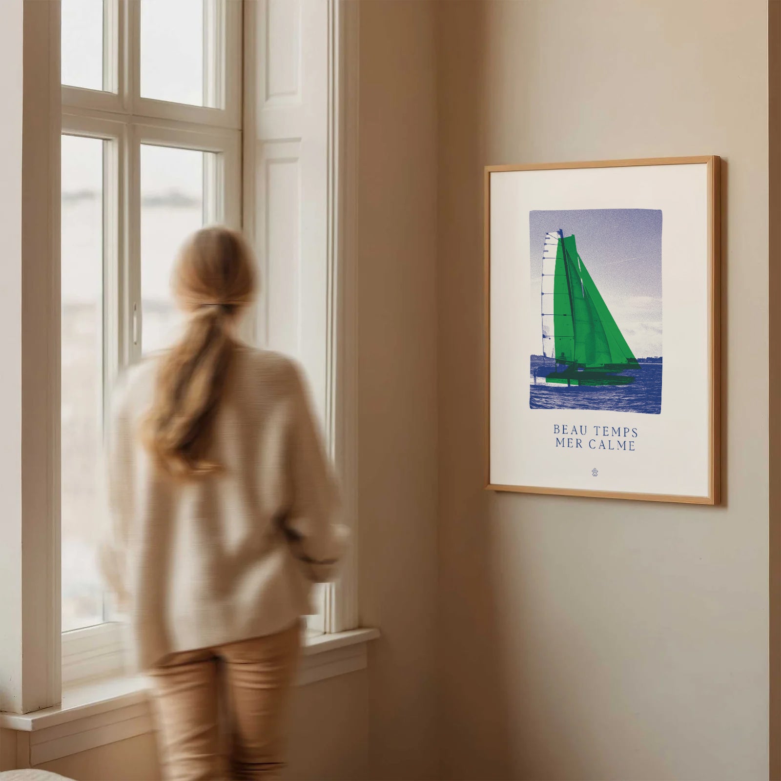 Affiche Jos “Beau temps – Mer calme” – Voilier vert & bleu (30x40)
