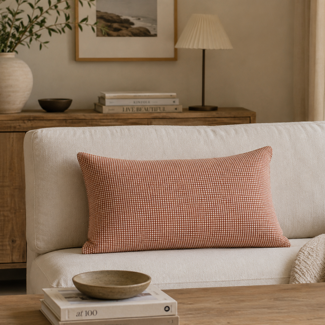 Coussin Vichy en coton lavé Macchiato